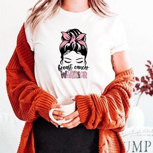 Breast Cancer Warrior Women's Graphic T-Shirt, October Breast Cancer Shirt